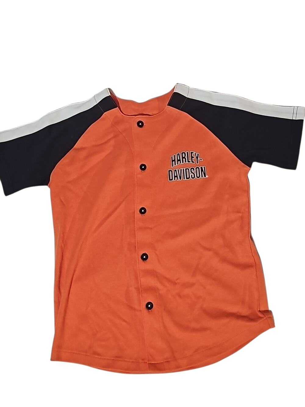 Harley-Davidson Kids Button Front Baseball Jersey Shirt Orange Black Size 6/7